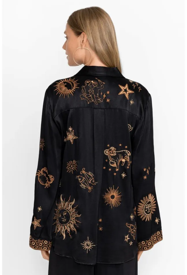 Women Estrella Kimono Sleeve Oversized Shirt Black Johnny Was Tops