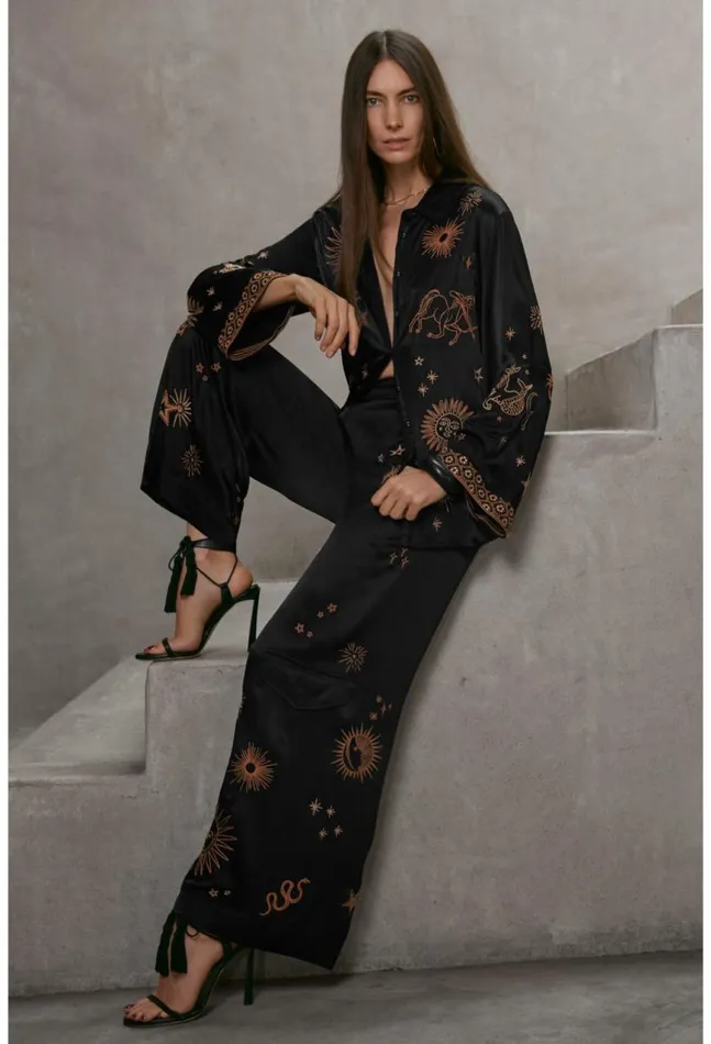 Women Estrella Kimono Sleeve Oversized Shirt Black Johnny Was Tops
