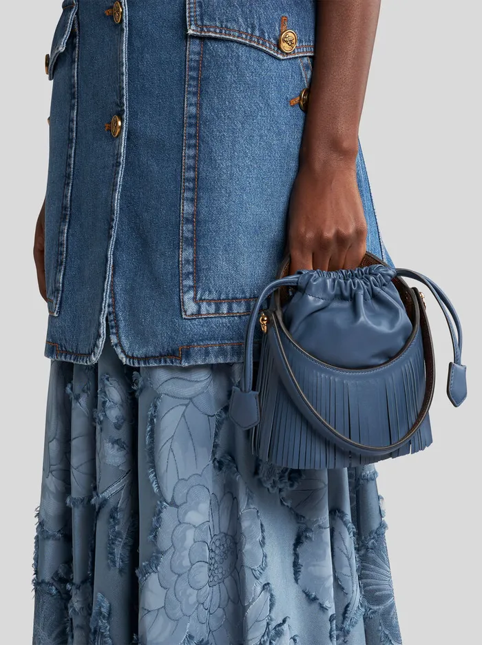 Women Etro Bucket Bags Small Saturno Bag With Fringing Light Blue Women Etro Bucket Bags Small Saturno Bag With Fringing Light Blue