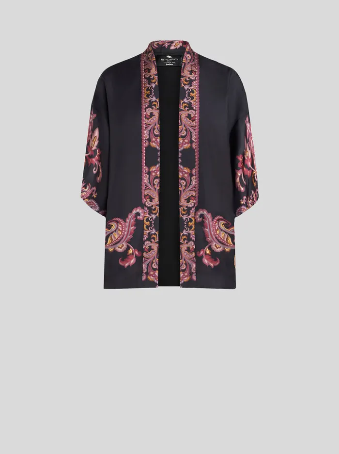 Women Etro Capes And Ponchos Silk Twill Kesa With Placed Print Black