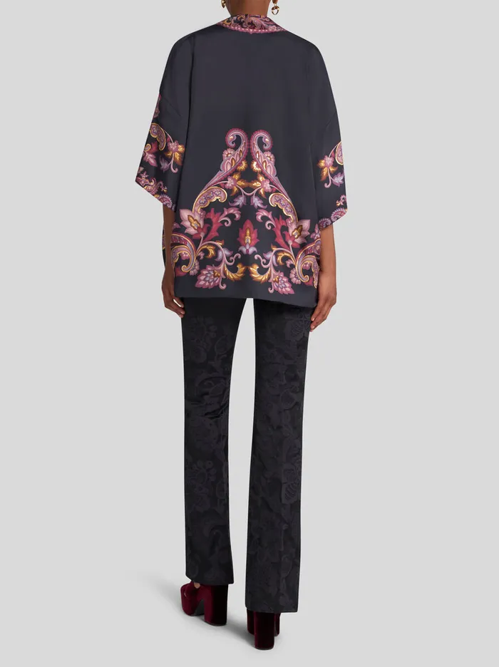 Women Etro Capes And Ponchos Silk Twill Kesa With Placed Print Black Women Etro Capes And Ponchos Silk Twill Kesa With Placed Print Black