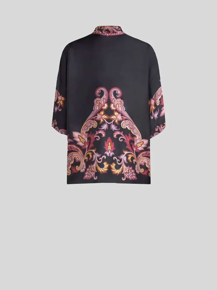 Women Etro Capes And Ponchos Silk Twill Kesa With Placed Print Black Women Etro Capes And Ponchos Silk Twill Kesa With Placed Print Black