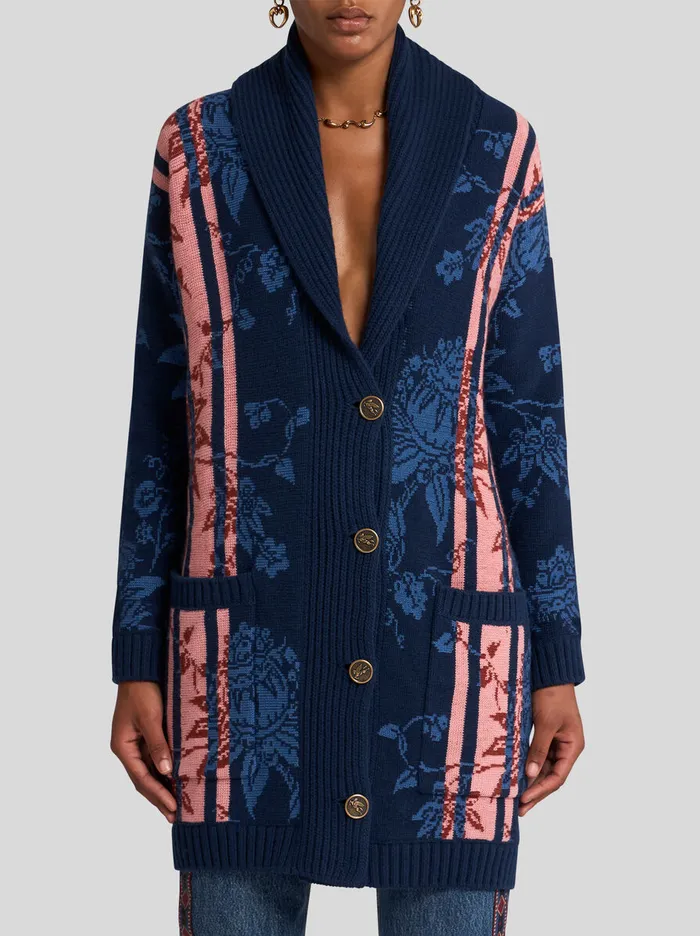 Women Etro Coats And Outerwear Maxi Cardigan Navy Blue Women Etro Coats And Outerwear Maxi Cardigan Navy Blue