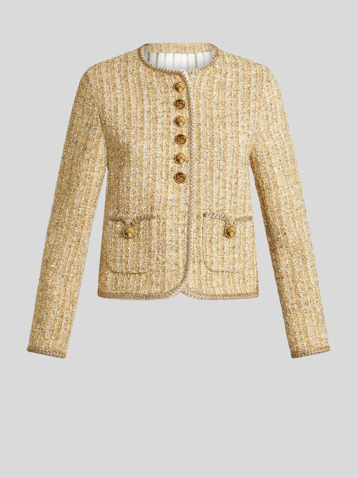 Women Etro Jackets Boucl Jacket With Pegaso Buttons Yellow