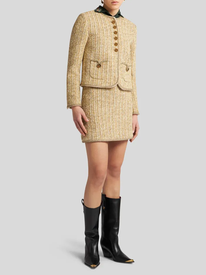 Women Etro Jackets Boucl Jacket With Pegaso Buttons Yellow Women Etro Jackets Boucl Jacket With Pegaso Buttons Yellow