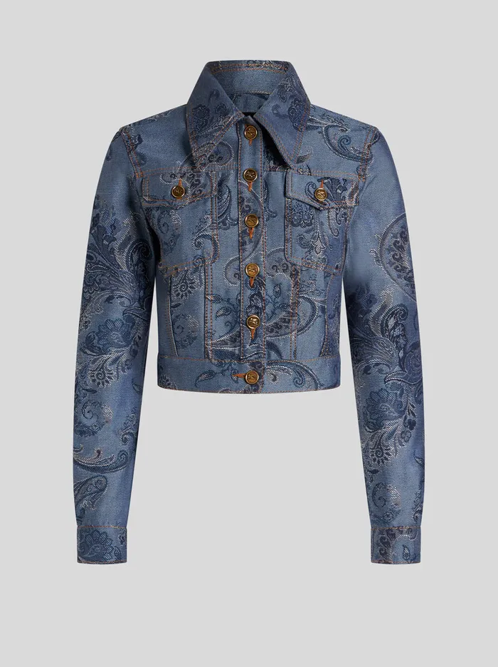 Women Etro Jackets Denim Jacquard Jacket Navy Blue