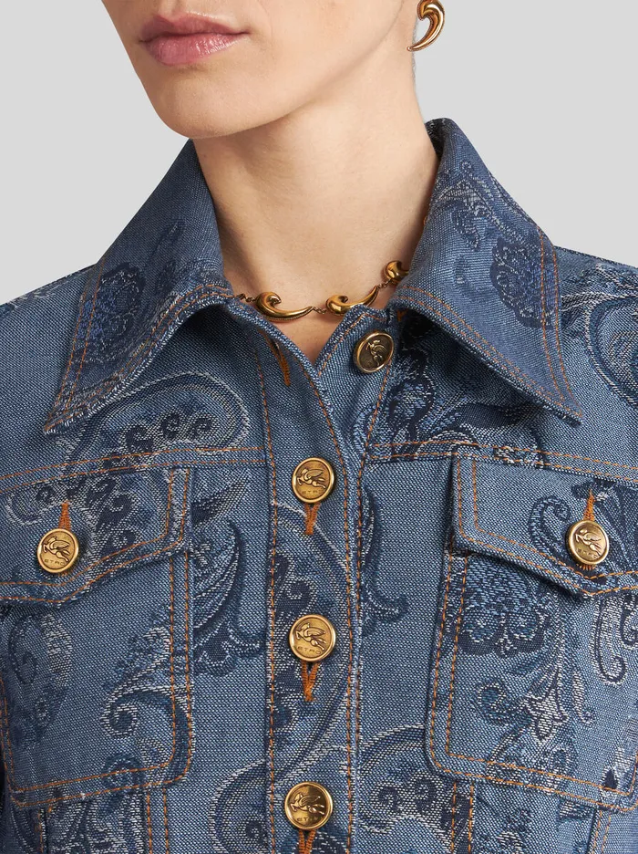 Women Etro Jackets Denim Jacquard Jacket Navy Blue