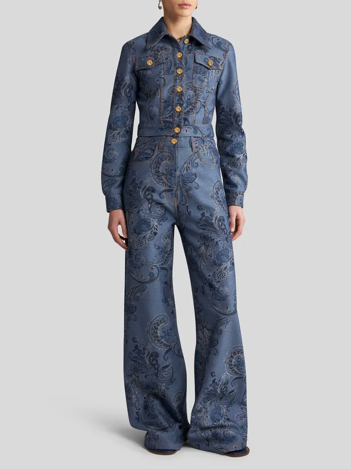 Women Etro Jackets Denim Jacquard Jacket Navy Blue