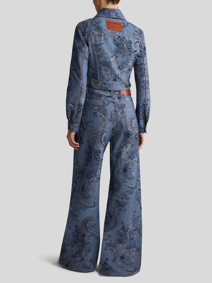 Women Etro Jackets Denim Jacquard Jacket Navy Blue