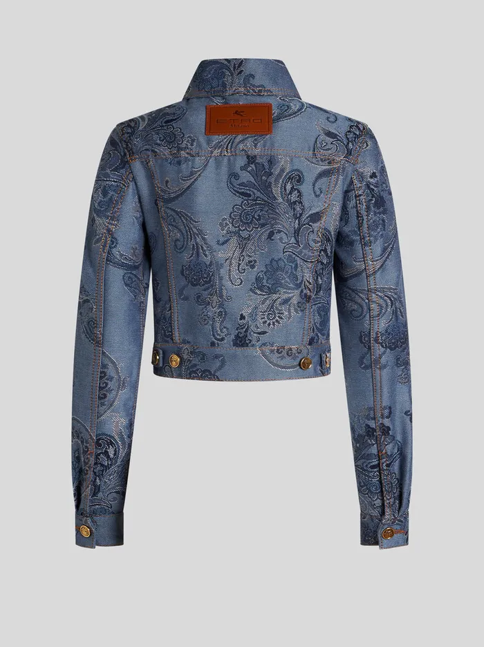 Women Etro Jackets Denim Jacquard Jacket Navy Blue