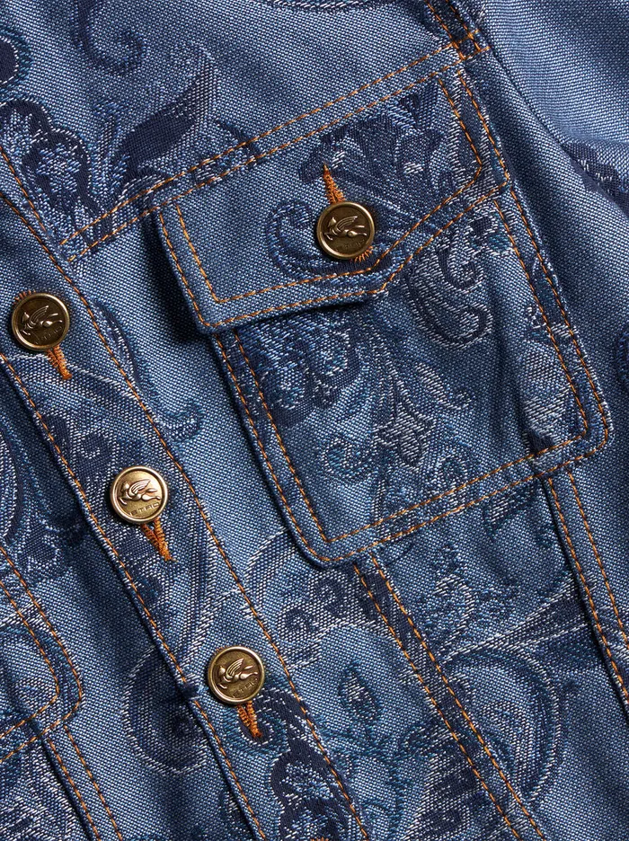 Women Etro Jackets Denim Jacquard Jacket Navy Blue
