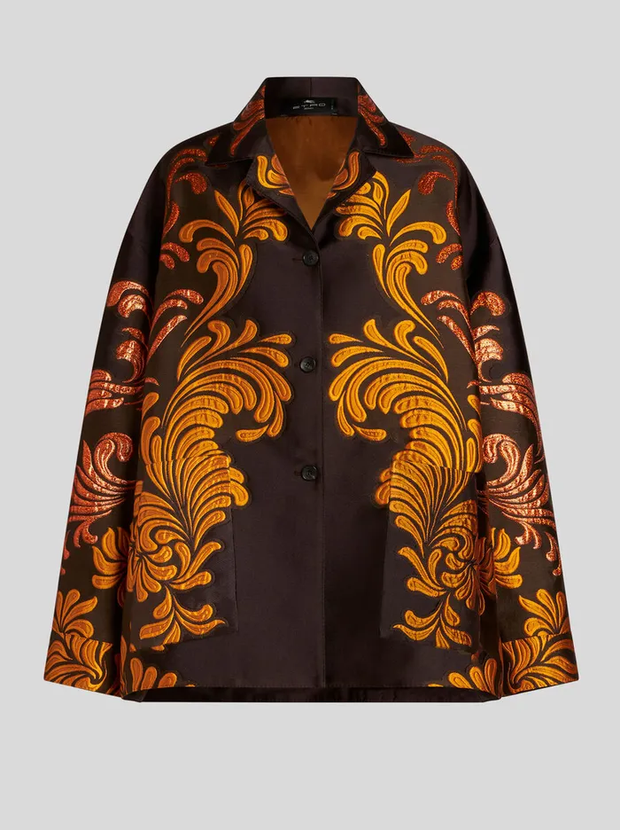 Women Etro Jackets Jacquard Brocade Shirt Jacket Dark Brown