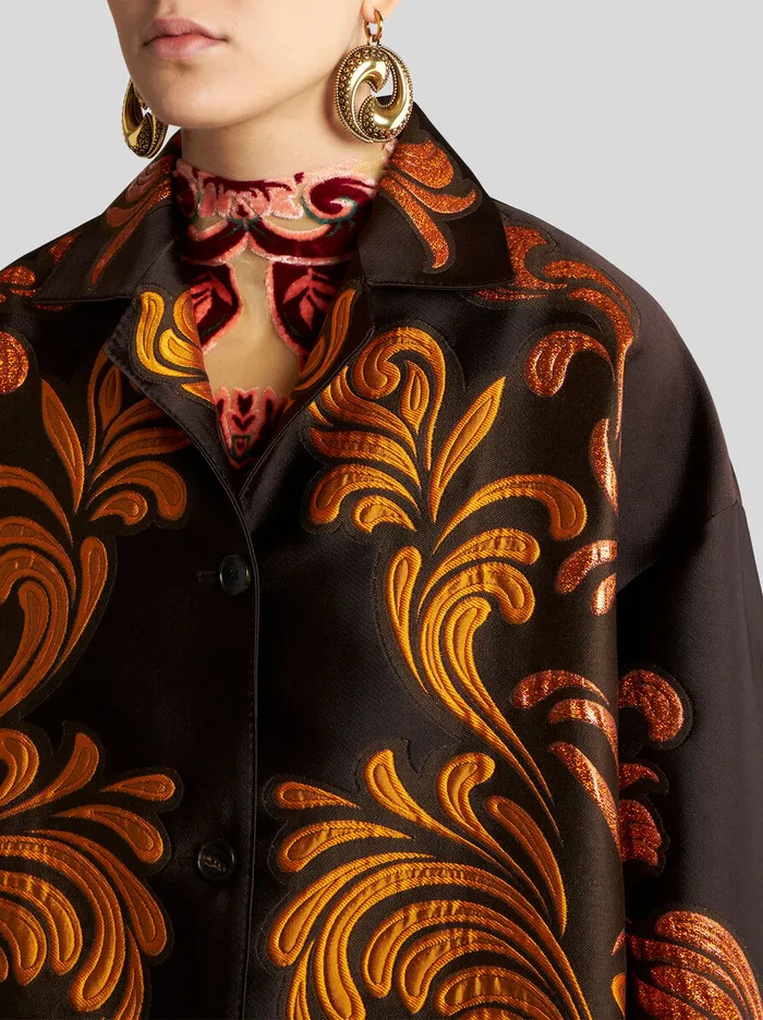 Women Etro Jackets Jacquard Brocade Shirt Jacket Dark Brown Women Etro Jackets Jacquard Brocade Shirt Jacket Dark Brown