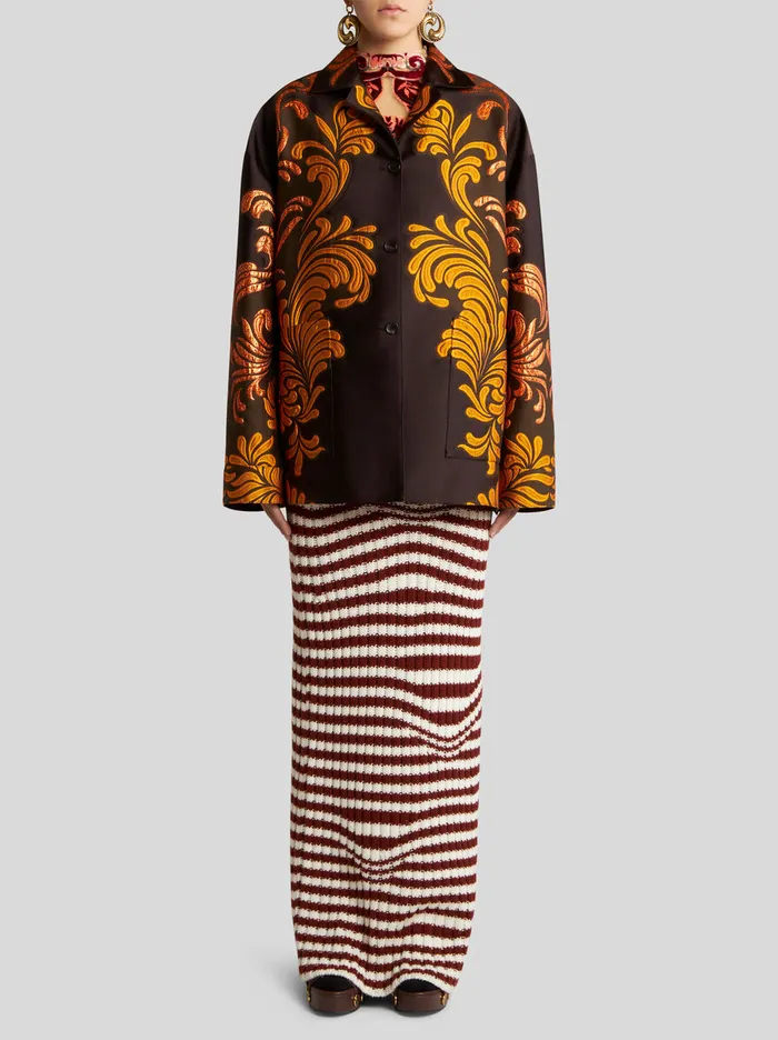 Women Etro Jackets Jacquard Brocade Shirt Jacket Dark Brown Women Etro Jackets Jacquard Brocade Shirt Jacket Dark Brown