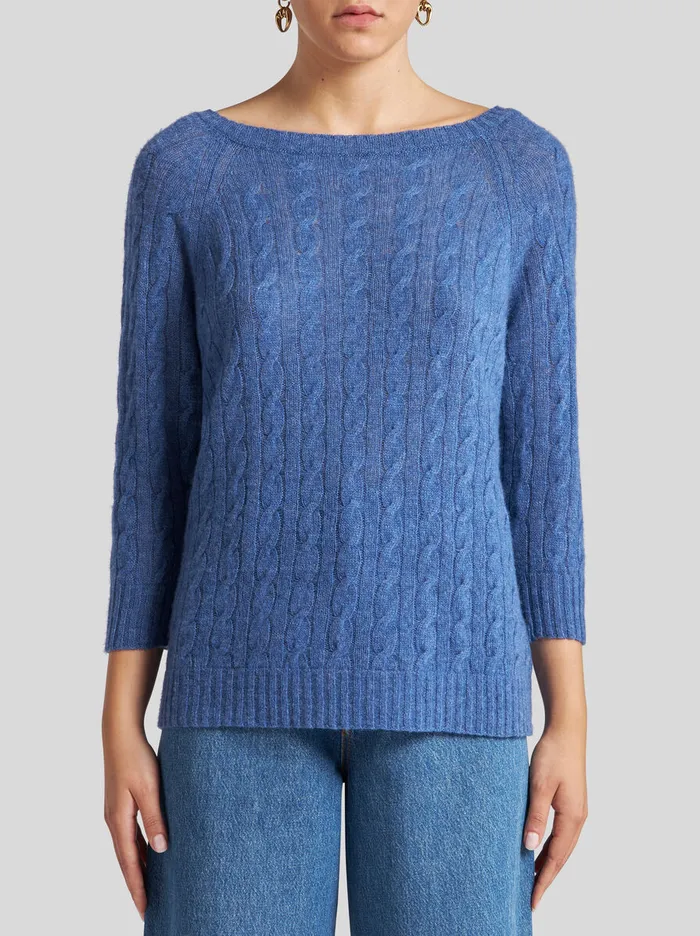 Women Etro Knitwear Cashmere Sweater With ThreeQuarter Sleeves Navy Blue Women Etro Knitwear Cashmere Sweater With ThreeQuarter Sleeves Navy Blue