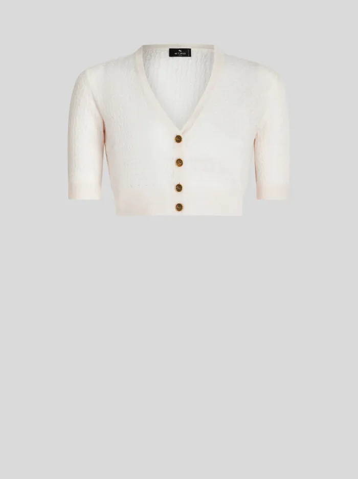 Women Etro Knitwear Cropped Wool Cardigan White