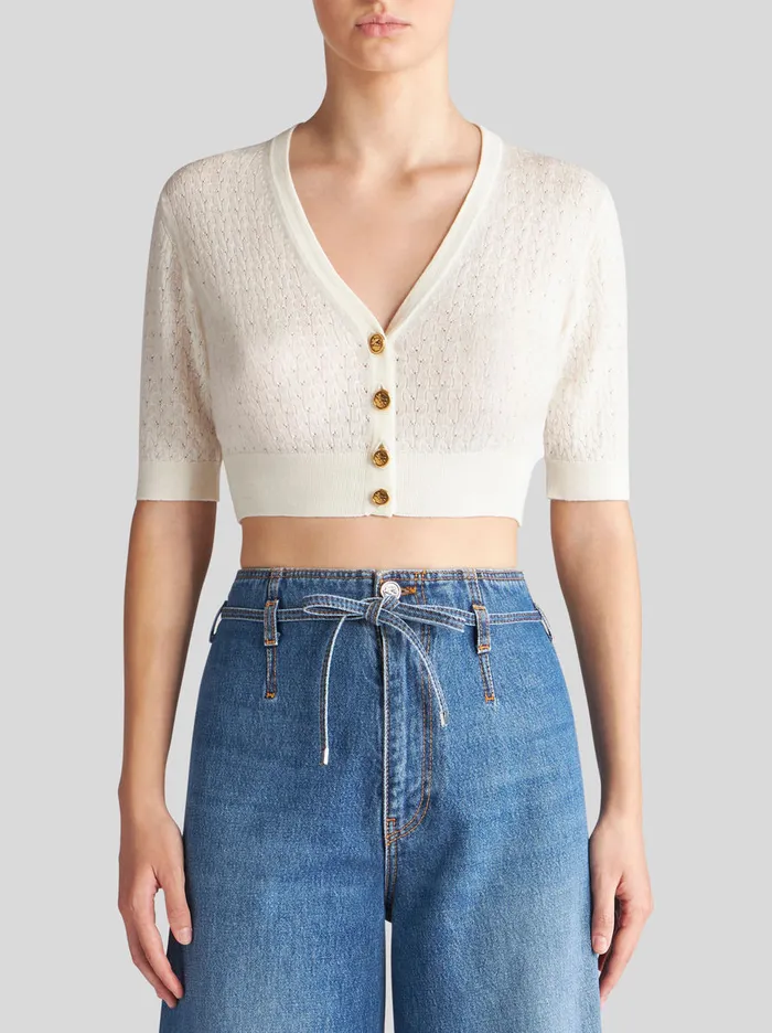 Women Etro Knitwear Cropped Wool Cardigan White Women Etro Knitwear Cropped Wool Cardigan White