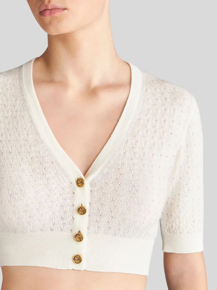 Women Etro Knitwear Cropped Wool Cardigan White Women Etro Knitwear Cropped Wool Cardigan White