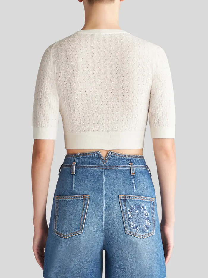 Women Etro Knitwear Cropped Wool Cardigan White Women Etro Knitwear Cropped Wool Cardigan White