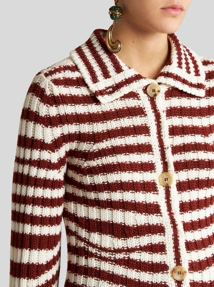 Women Etro Knitwear Striped Knit Cardigan Red Women Etro Knitwear Striped Knit Cardigan Red