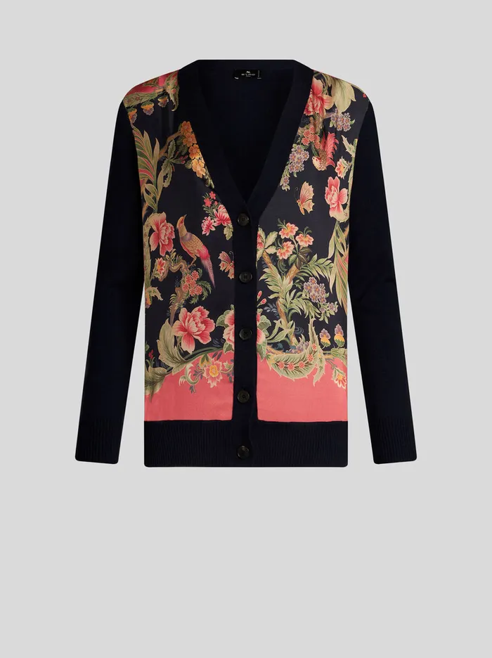 Women Etro Knitwear Wool Cardigan With Print Navy Blue