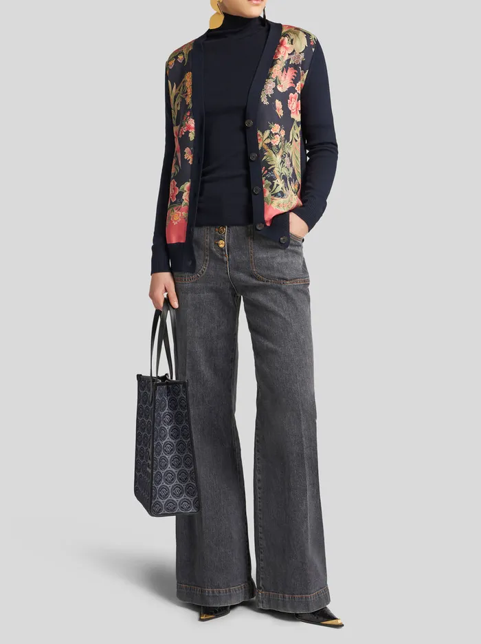 Women Etro Knitwear Wool Cardigan With Print Navy Blue Women Etro Knitwear Wool Cardigan With Print Navy Blue