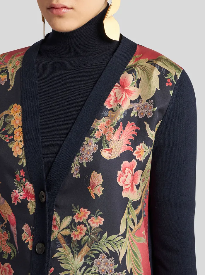 Women Etro Knitwear Wool Cardigan With Print Navy Blue Women Etro Knitwear Wool Cardigan With Print Navy Blue