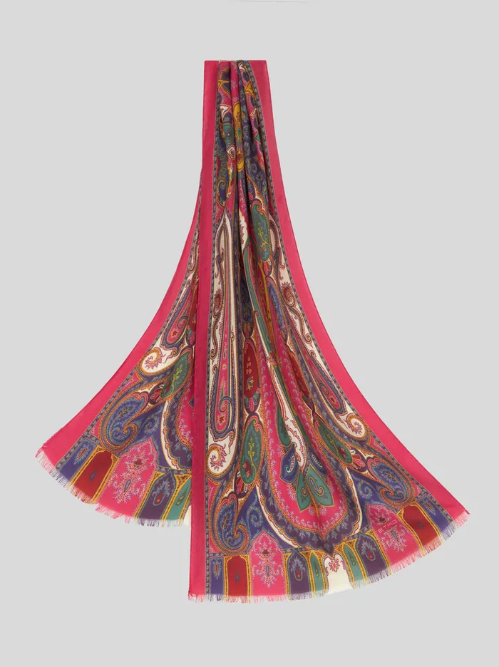 Women Etro Scarves And Silk Printed Silk And Cashmere Scarf Red