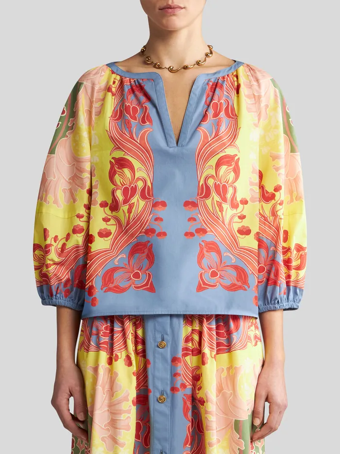 Women Etro Shirts And Blouses Printed Cotton Blouse Yellow Women Etro Shirts And Blouses Printed Cotton Blouse Yellow