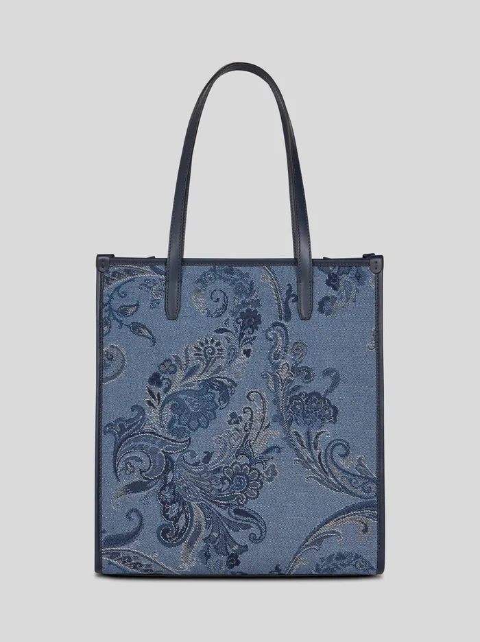 Women Etro Shopping Bags Medium Denim Jacquard Love Trotter Bag Navy Blue Women Etro Shopping Bags Medium Denim Jacquard Love Trotter Bag Navy Blue