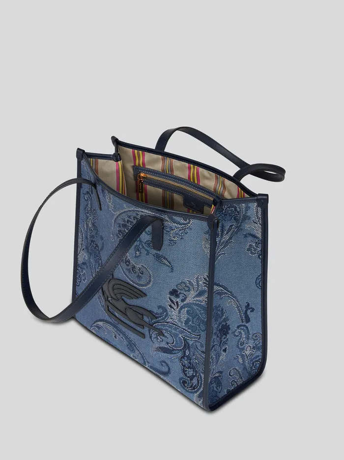 Women Etro Shopping Bags Medium Denim Jacquard Love Trotter Bag Navy Blue Women Etro Shopping Bags Medium Denim Jacquard Love Trotter Bag Navy Blue