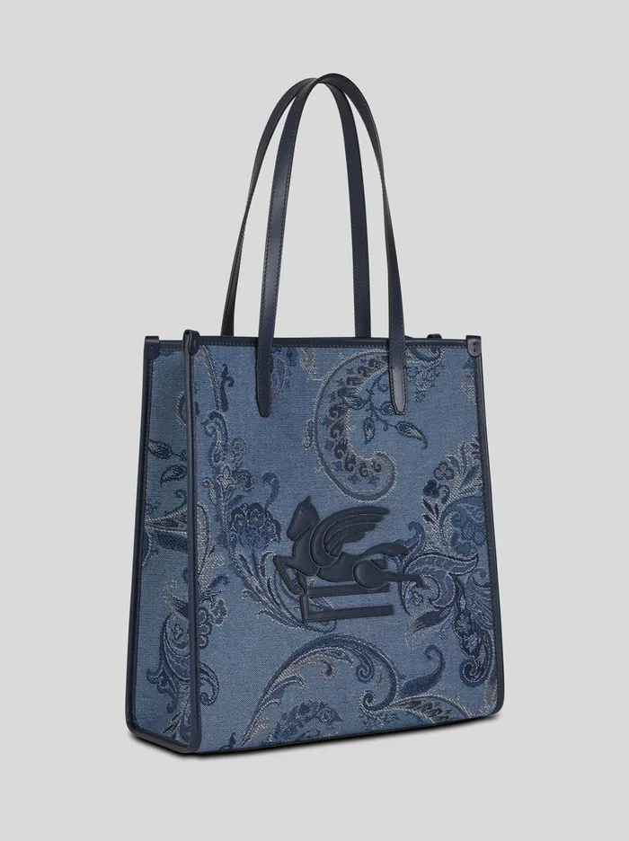 Women Etro Shopping Bags Medium Denim Jacquard Love Trotter Bag Navy Blue Women Etro Shopping Bags Medium Denim Jacquard Love Trotter Bag Navy Blue