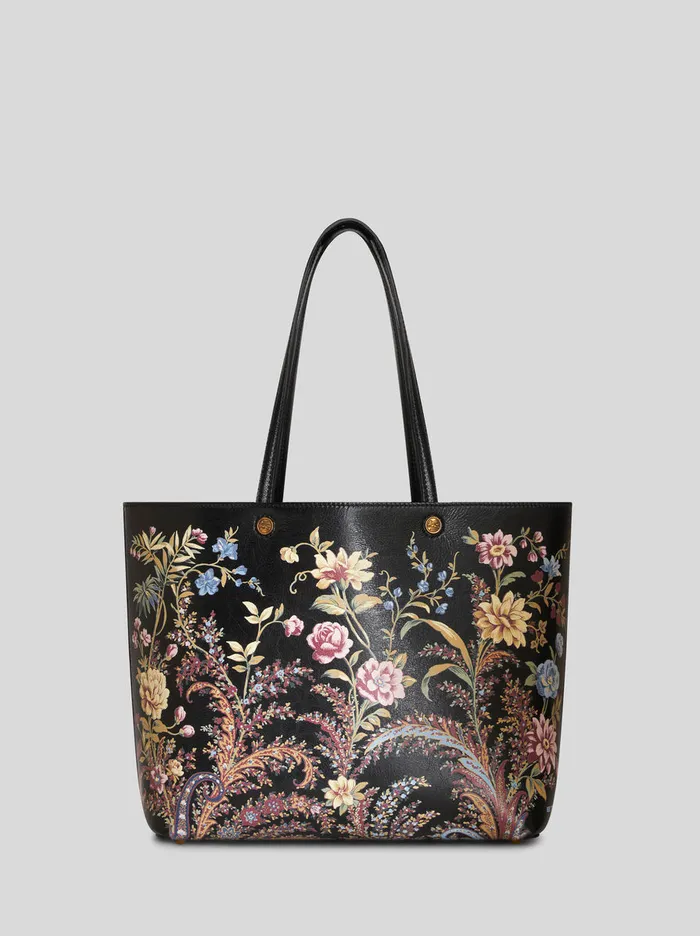 Women Etro Shopping Bags Medium Floral Print Shopping Bag Black