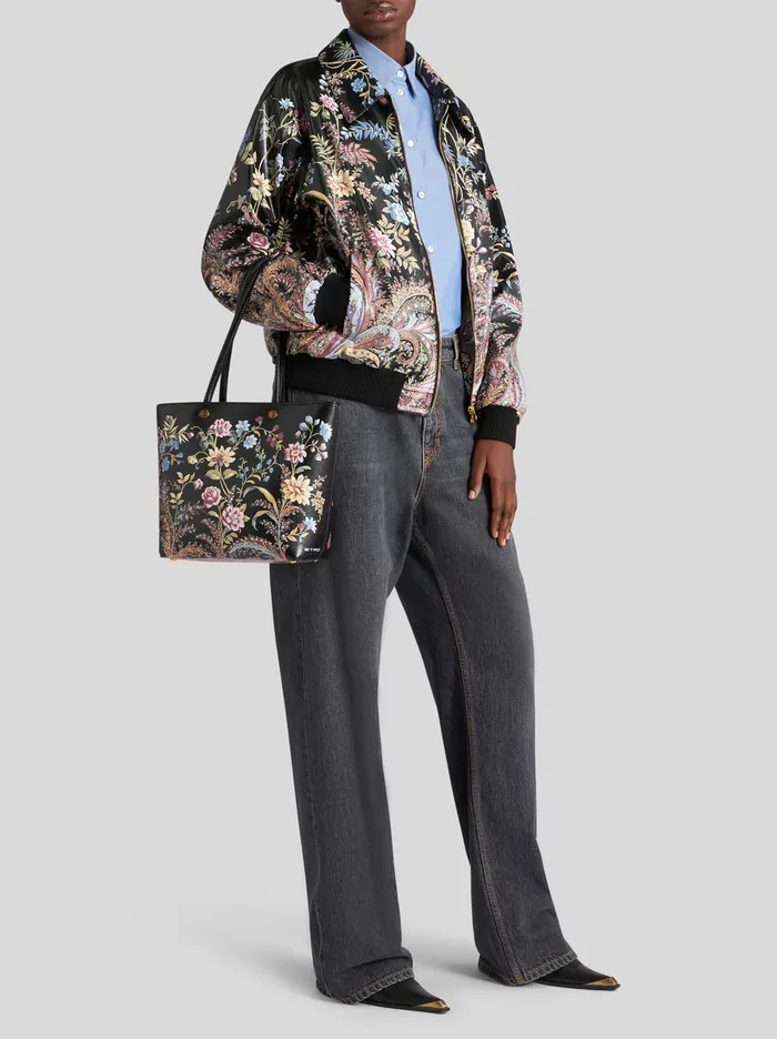 Women Etro Shopping Bags Medium Floral Print Shopping Bag Black Women Etro Shopping Bags Medium Floral Print Shopping Bag Black