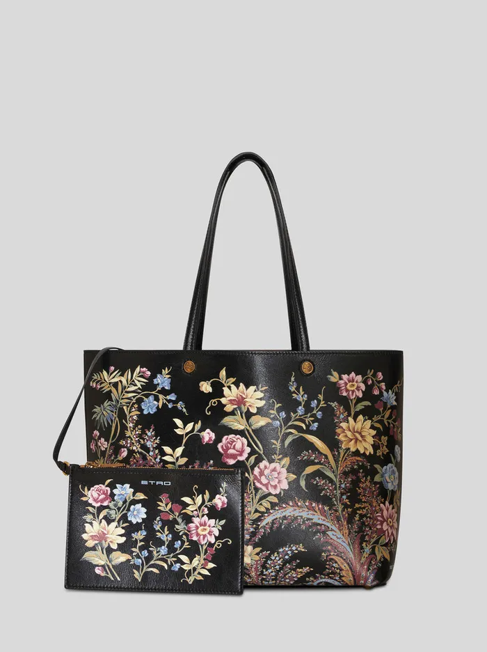 Women Etro Shopping Bags Medium Floral Print Shopping Bag Black Women Etro Shopping Bags Medium Floral Print Shopping Bag Black