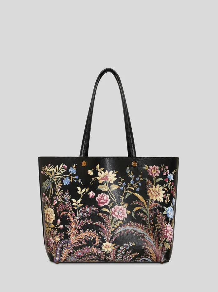 Women Etro Shopping Bags Medium Floral Print Shopping Bag Black Women Etro Shopping Bags Medium Floral Print Shopping Bag Black