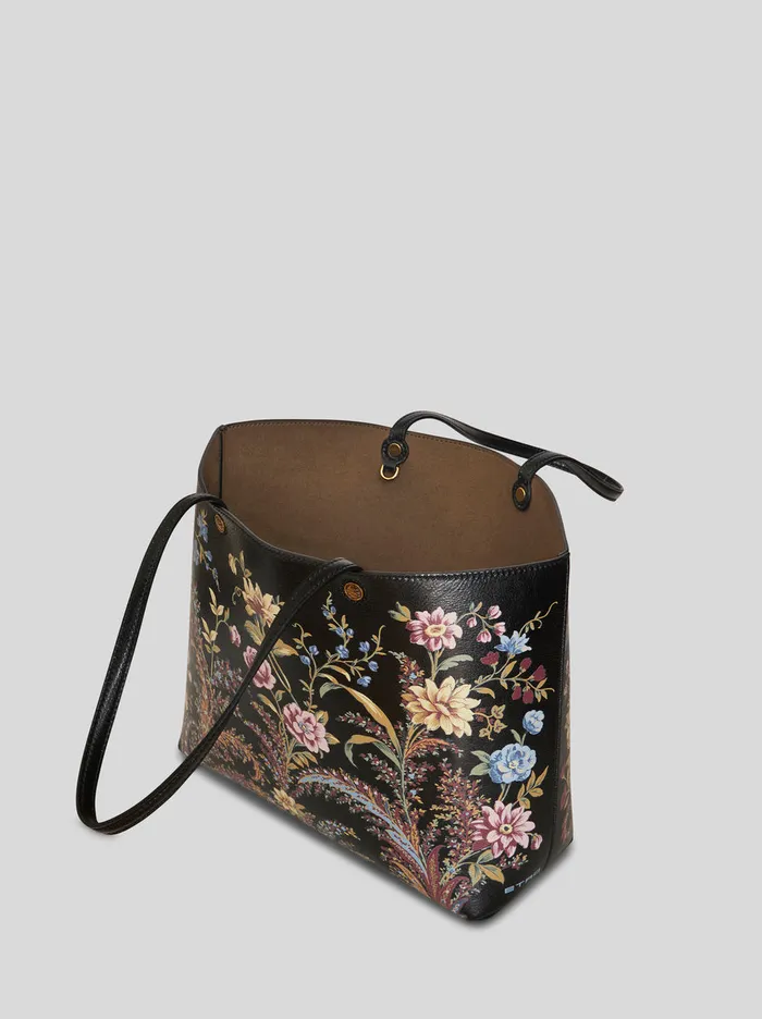 Women Etro Shopping Bags Medium Floral Print Shopping Bag Black Women Etro Shopping Bags Medium Floral Print Shopping Bag Black
