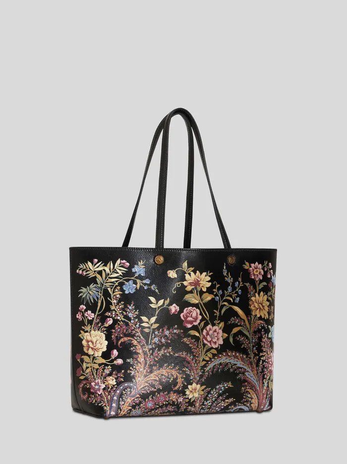 Women Etro Shopping Bags Medium Floral Print Shopping Bag Black Women Etro Shopping Bags Medium Floral Print Shopping Bag Black