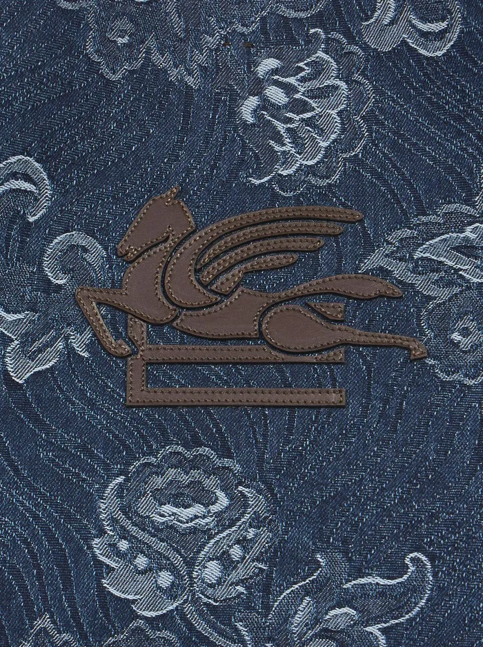 Women Etro Shopping Bags Medium Libra Tote Bag In Jacquard Denim Navy Blue