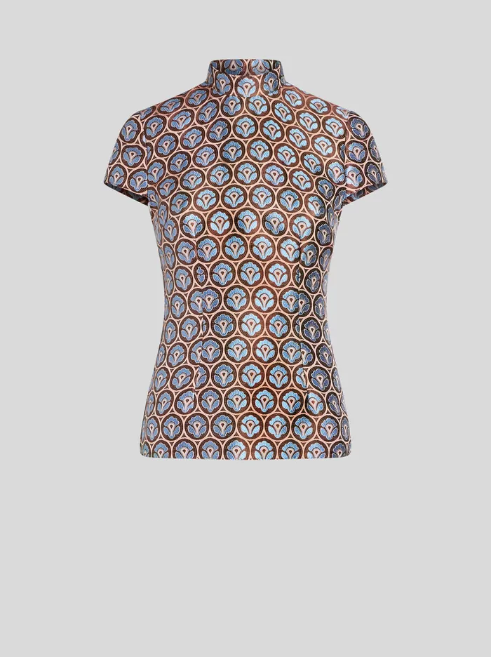 Women Etro Tops Shiny Jacquard Top Light Blue