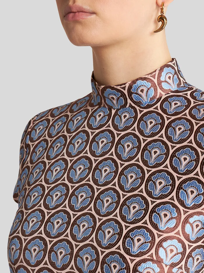 Women Etro Tops Shiny Jacquard Top Light Blue Women Etro Tops Shiny Jacquard Top Light Blue
