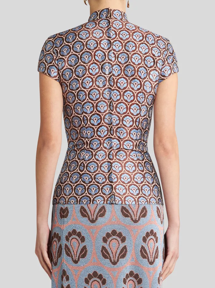 Women Etro Tops Shiny Jacquard Top Light Blue Women Etro Tops Shiny Jacquard Top Light Blue