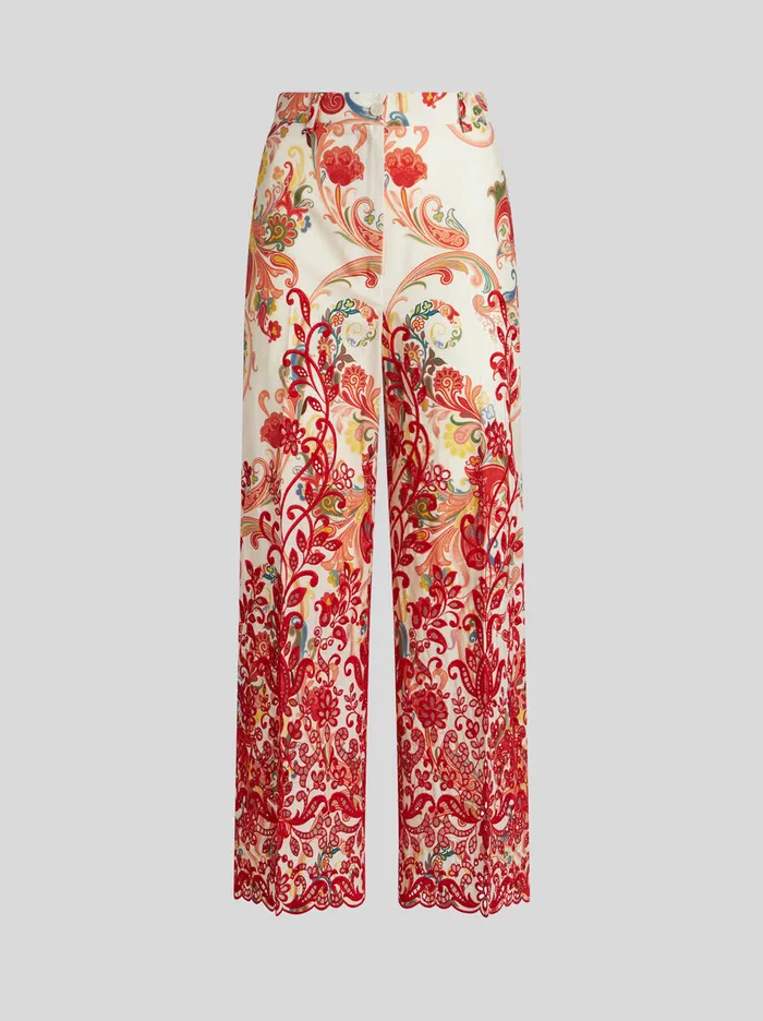 Women Etro Trousers Paisley Culotte Trousers With Embroidery White