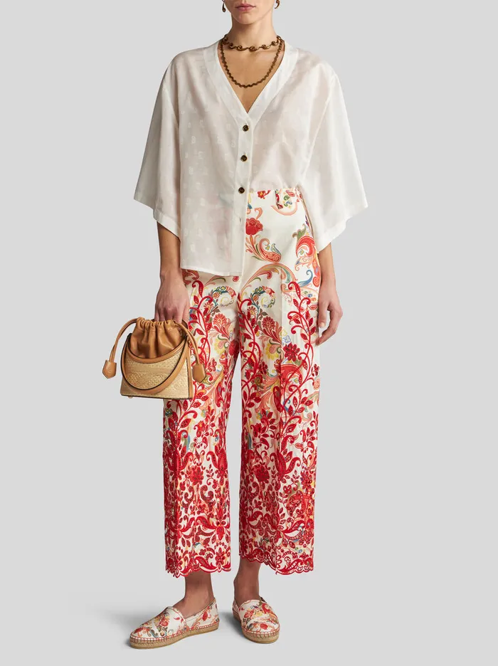 Women Etro Trousers Paisley Culotte Trousers With Embroidery White Women Etro Trousers Paisley Culotte Trousers With Embroidery White