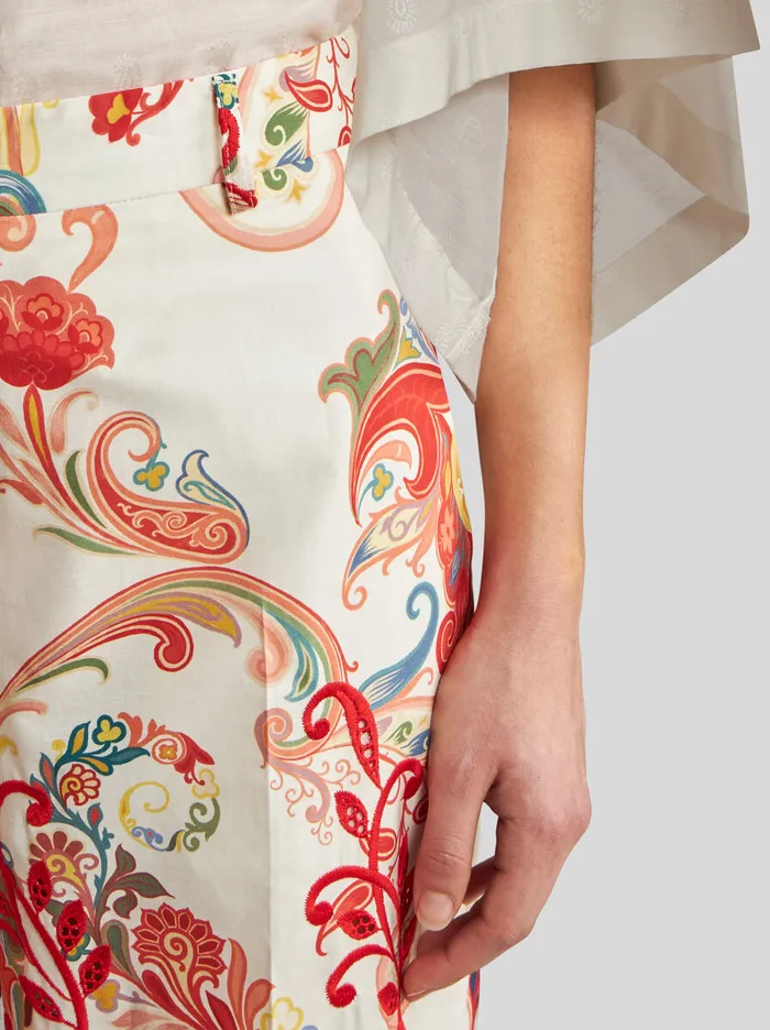 Women Etro Trousers Paisley Culotte Trousers With Embroidery White Women Etro Trousers Paisley Culotte Trousers With Embroidery White