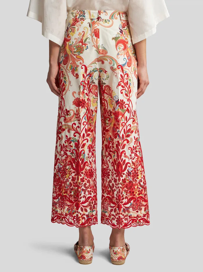 Women Etro Trousers Paisley Culotte Trousers With Embroidery White Women Etro Trousers Paisley Culotte Trousers With Embroidery White