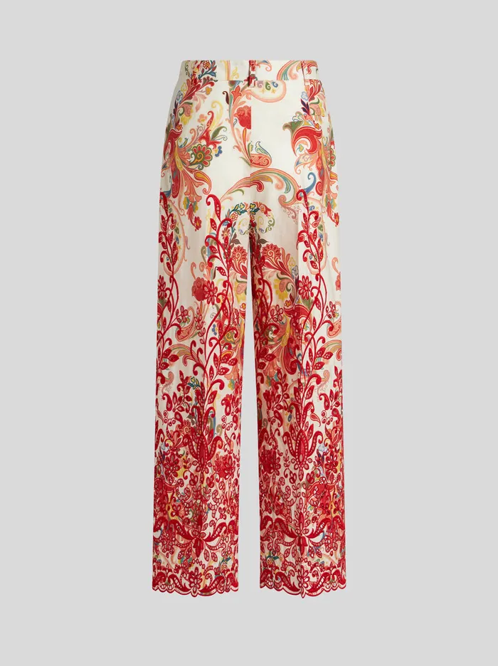 Women Etro Trousers Paisley Culotte Trousers With Embroidery White Women Etro Trousers Paisley Culotte Trousers With Embroidery White