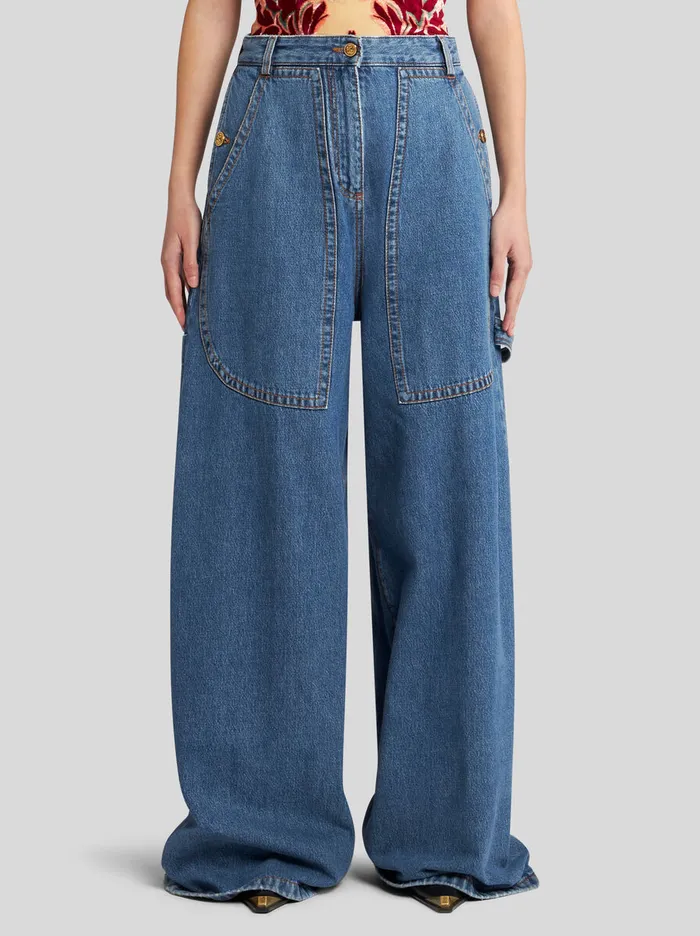 Women Etro Trousers WideLeg Denim Jeans Light Blue Women Etro Trousers WideLeg Denim Jeans Light Blue