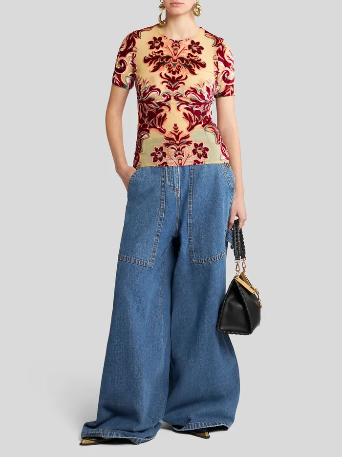 Women Etro Trousers WideLeg Denim Jeans Light Blue Women Etro Trousers WideLeg Denim Jeans Light Blue