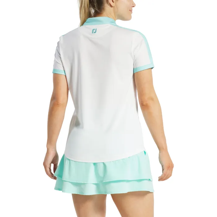 Women FootJoy Shirts Color Block Short Sleeve White Aqua Women FootJoy Shirts Color Block Short Sleeve White Aqua